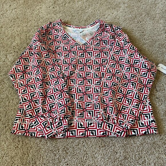 NWT Liz Claiborne Women's Geometric Artsy Size XL V Neck Sweater Futuristic - Picture 1 of 7